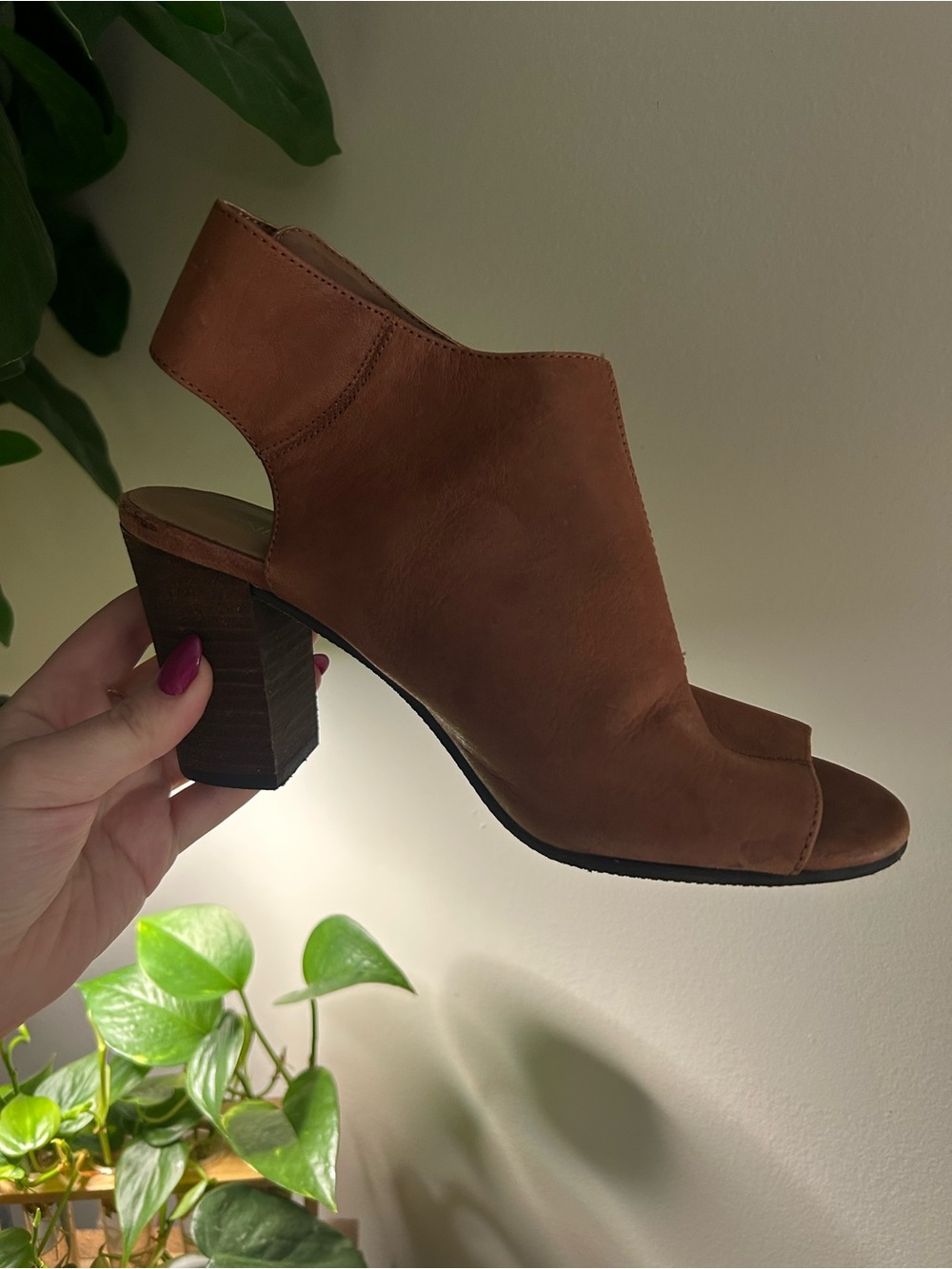Nine West Tan Leather Peep Toe Heeled Sandals